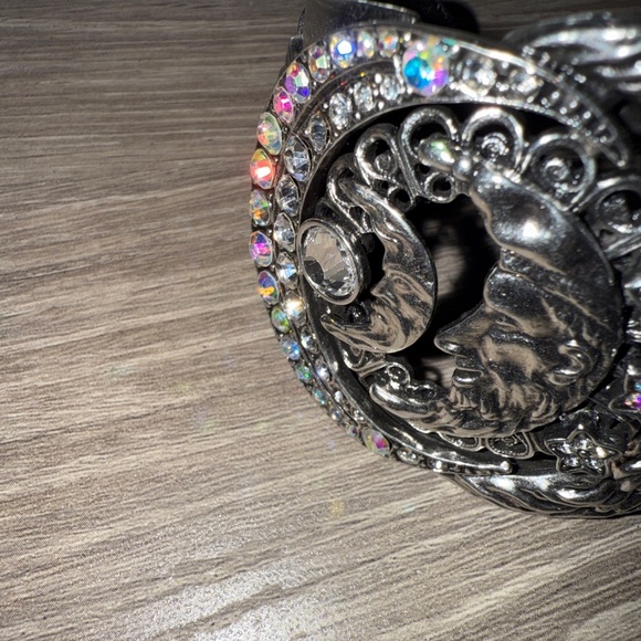 Kirks Folly Bracelet Wide Silver Tone Crystal Cuff Moon Phases Celestial - Picture 4 of 10